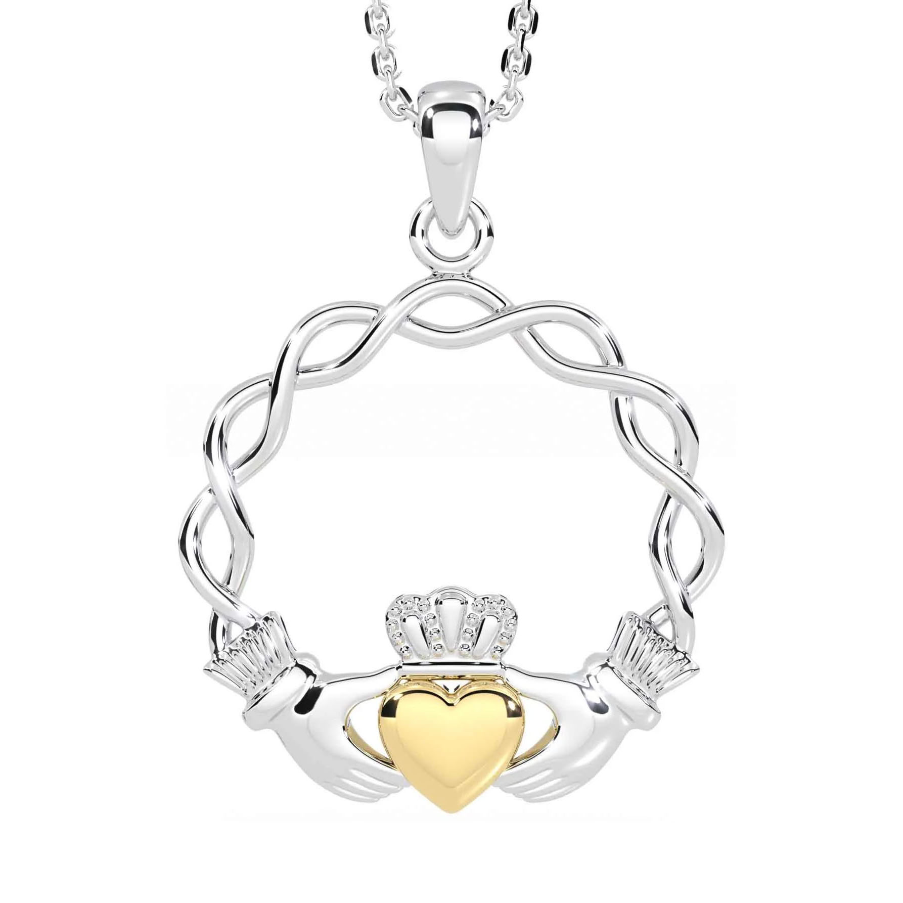 Two Tone Claddagh Silver Necklace