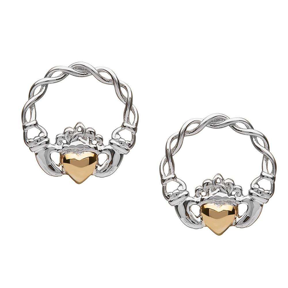 Two Tone Claddagh Silver Earrings