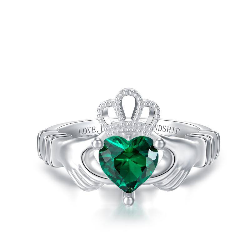 Claddagh Emerald Heart Silver Ring
