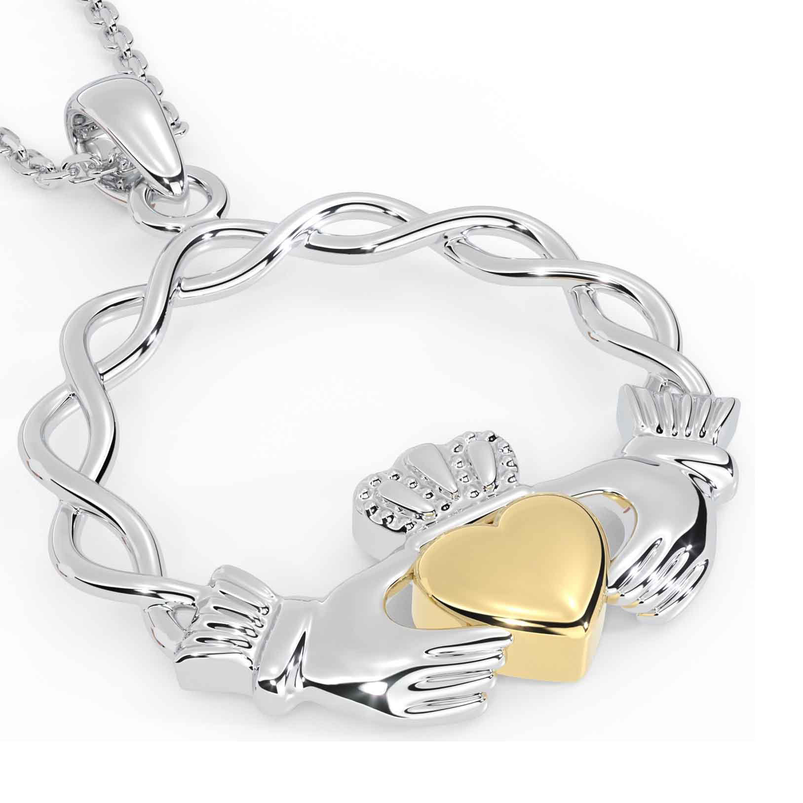 Two Tone Claddagh Silver Necklace