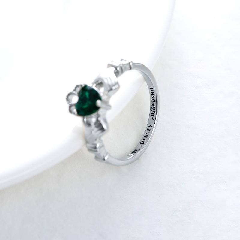 Claddagh Emerald Heart Silver Ring